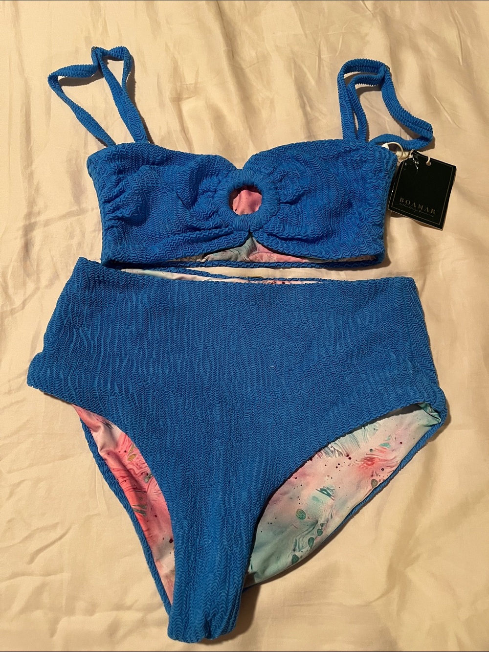 Blue Textured Two-Piece Bikini Set